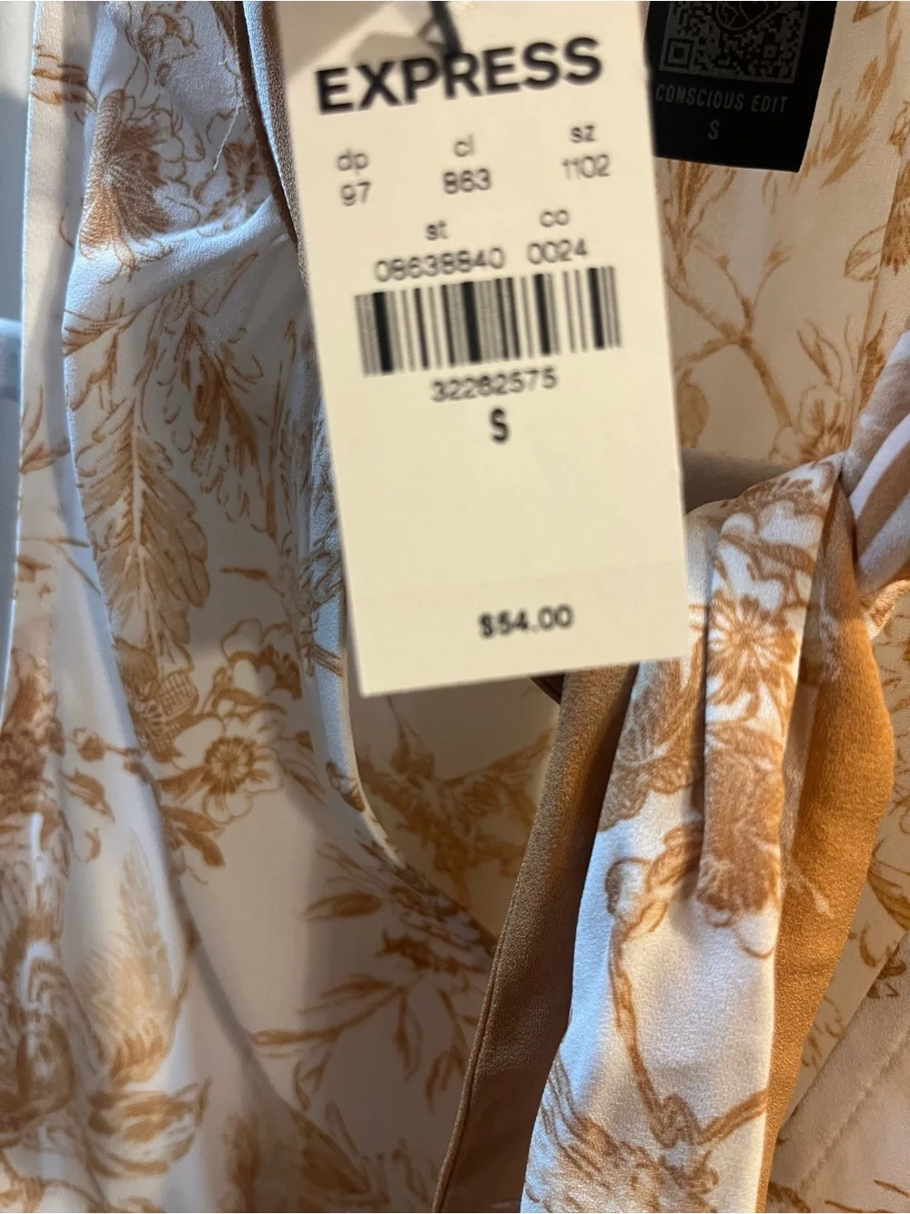 Express Sleeveless Mock Neck Floral Bodysuit - Cream & Tan S NWT
